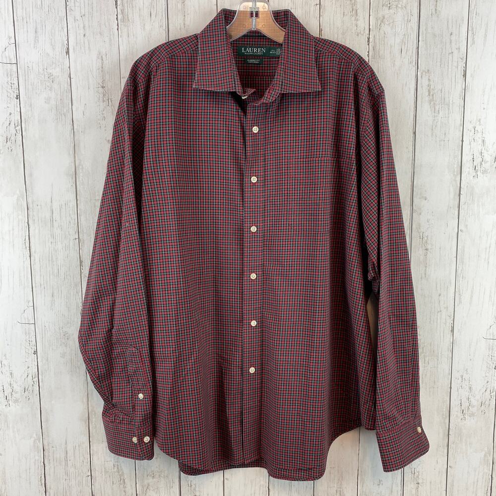 Lauren Ralph Lauren Classic Fit Red/Green Gingham Button-Down Shirt Size 17.5